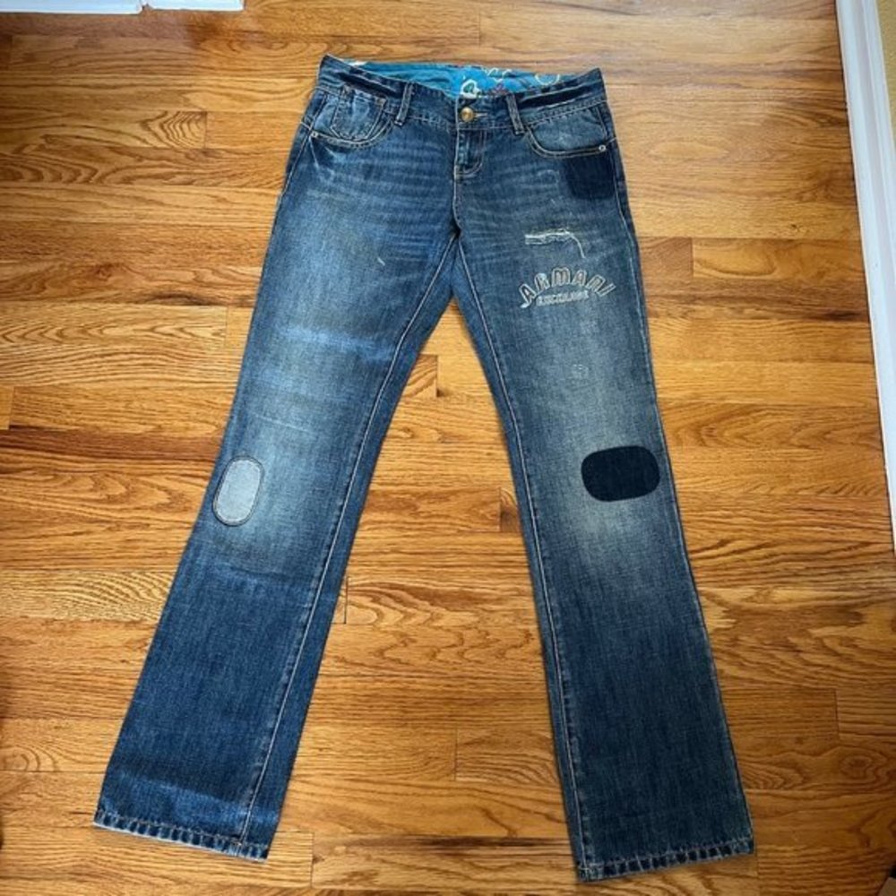 EUC Armani Exchange Bootcut Jeans Women 4 Distressed‎ Streetwear Floral Y2K